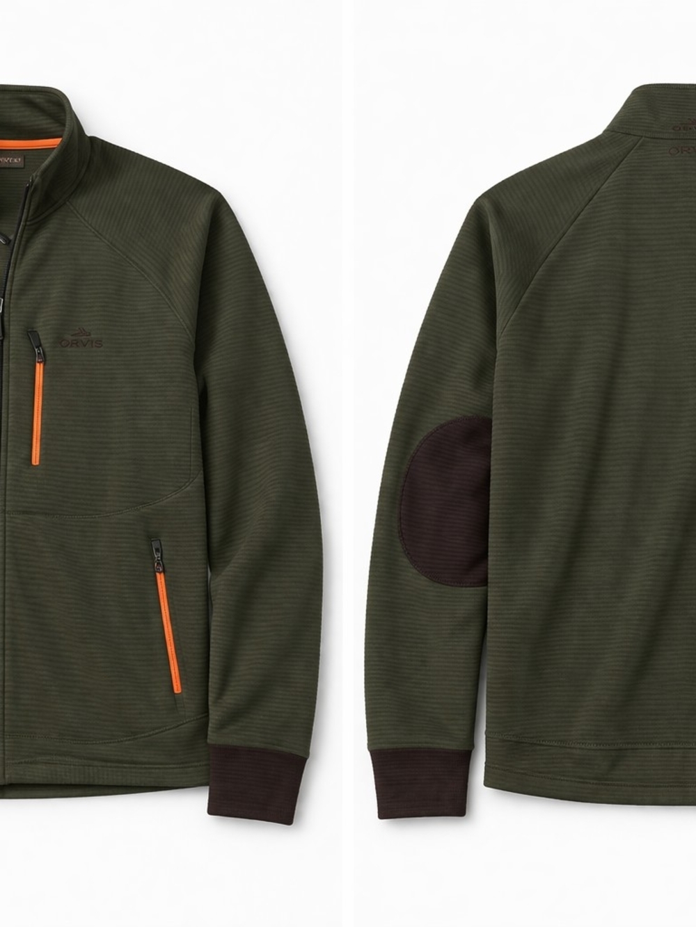 Orvis Trout Bum Men’s Large Full-Zip Fleece Jacket Green Brown Made Canada